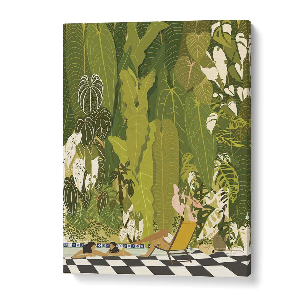 Tropical Pool, Beach Paintings by Andi Bell showcase vibrant greenery and a peaceful lounging scene for your space.
