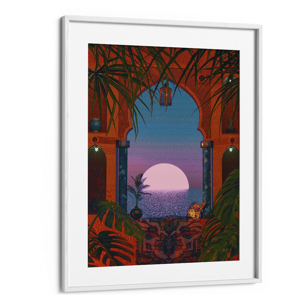 TROPICAL PORTAL, SURREAL ART PRINTS by Cosmo Zach, featuring a vibrant dreamscape in a stylish white frame.