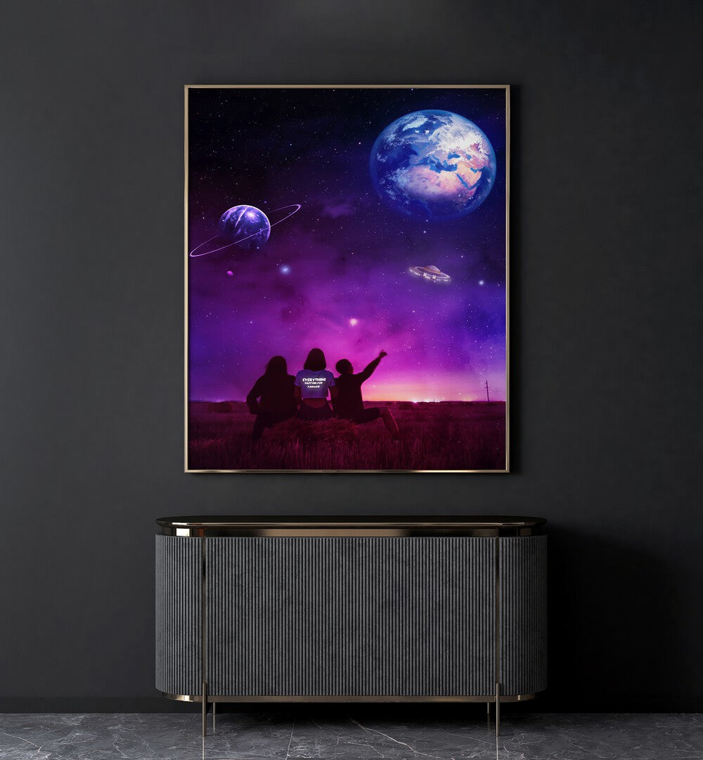 Explore the enchanting UFO, SURREAL ART PRINTS by Ritvik Takkar, blending cosmic themes with surrealism.
