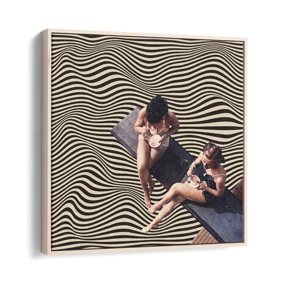 Surreal art prints featuring two friends sharing coffee on a wavy backdrop, perfect for elevating your space. UNIVERSAL BFF.