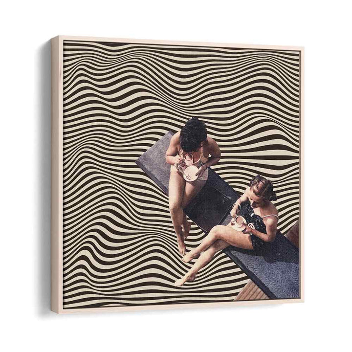 Surreal art prints featuring two friends sharing coffee on a wavy backdrop, perfect for elevating your space. UNIVERSAL BFF.