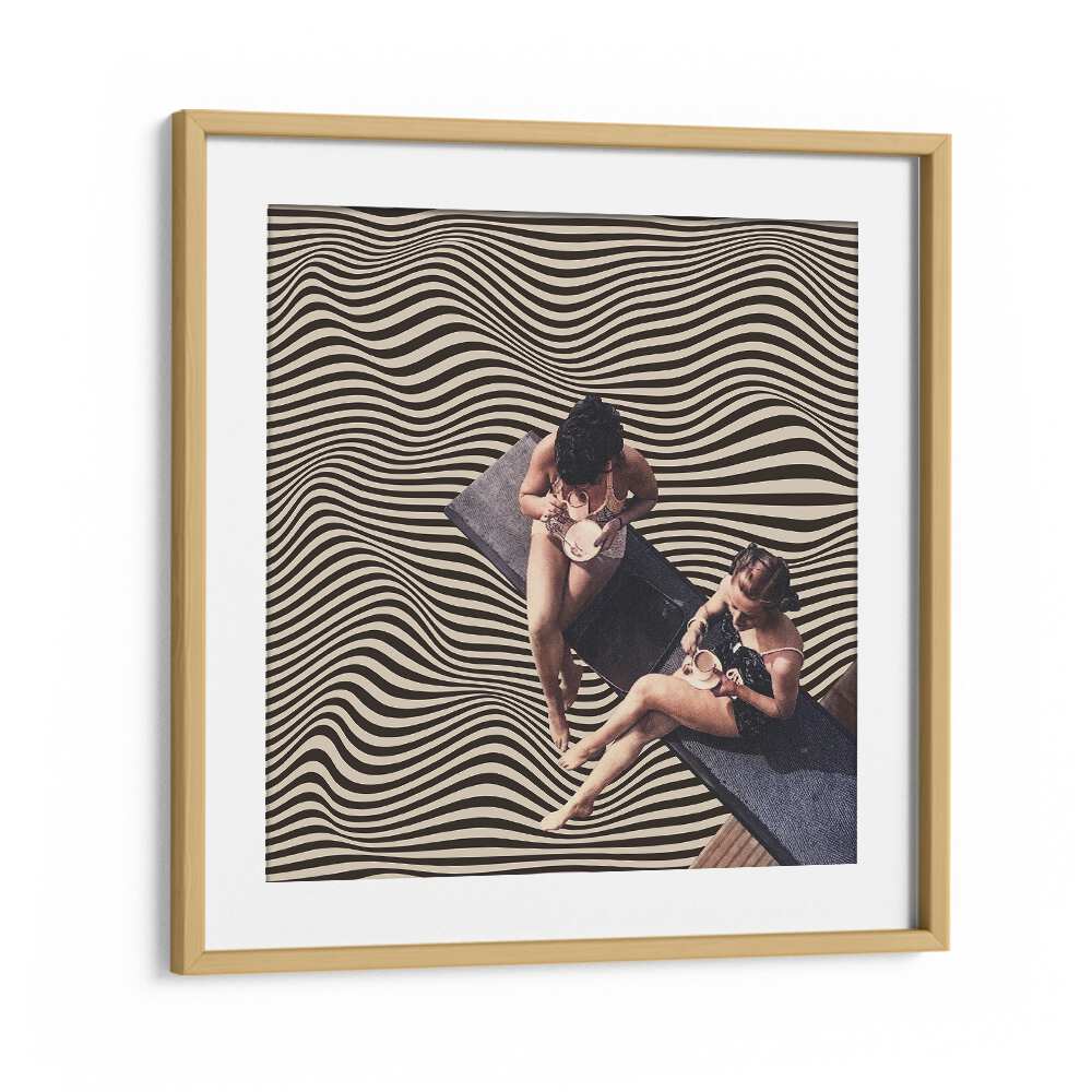 Stylish UNIVERSAL BFF, SURREAL ART PRINTS featuring two friends enjoying coffee in a dreamy, wavy backdrop.