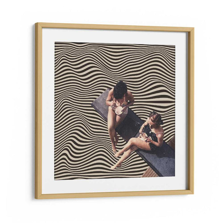 Stylish UNIVERSAL BFF, SURREAL ART PRINTS featuring two friends enjoying coffee in a dreamy, wavy backdrop.