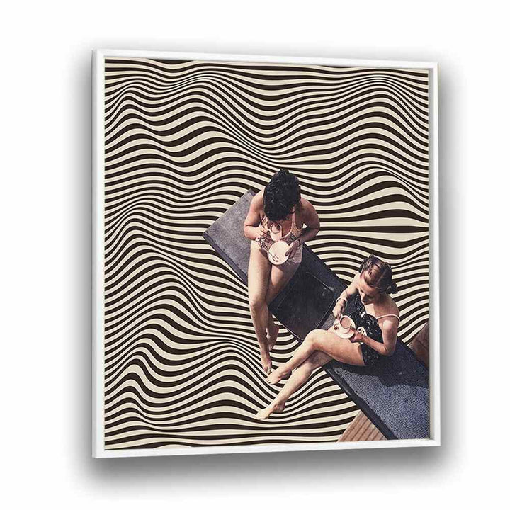 Elevate your space with the UNIVERSAL BFF, SURREAL ART PRINTS featuring a captivating coffee chat scene.