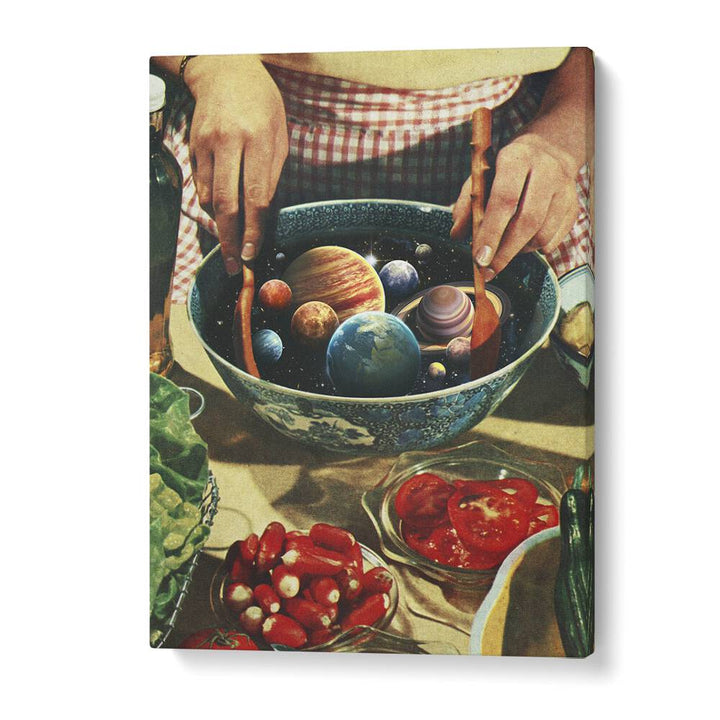 Stir creativity with "Universal Toss," surreal art prints blending culinary whimsy and cosmic wonder by Vertigo Artography.
