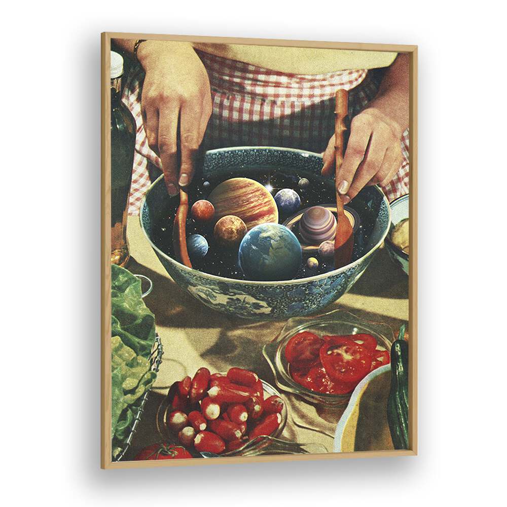 Elevate your decor with UNIVERSAL TOSS, SURREAL ART PRINTS by Vertigo Artography, blending cosmic imagery and culinary art.