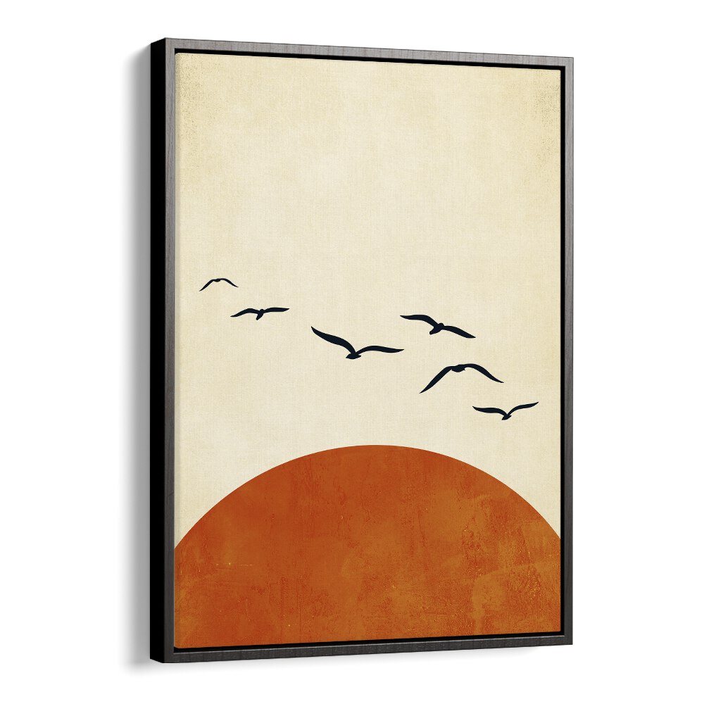 Minimalist "Up and Away, Landscape Paintings" art print featuring birds and a sunset, perfect for modern home décor.