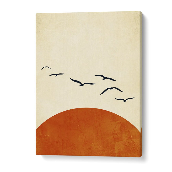 Elevate your decor with "Up and Away, Landscape Paintings," featuring minimalist art and soaring birds in warm tones.