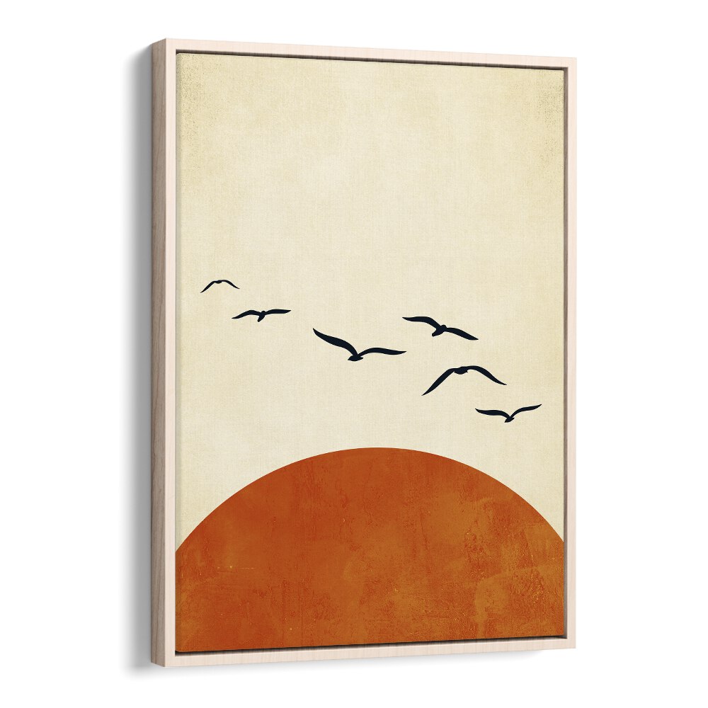 Breathtaking "Up and Away, Landscape Paintings" featuring minimalist art with soaring birds and warm colors.