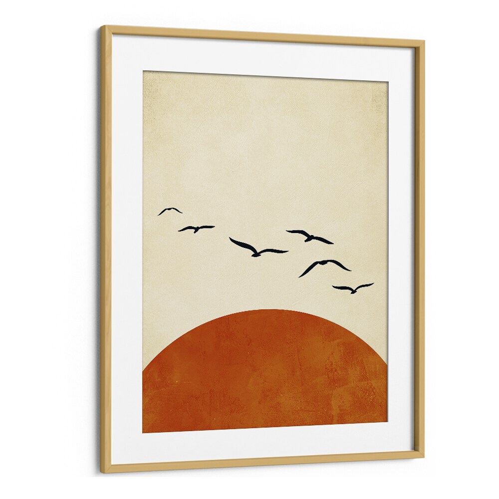 Stunning UP AND AWAY, LANDSCAPE PAINTINGS in an oak frame, perfect for adding modern elegance to any space.