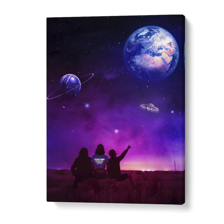 Explore the cosmic wonder of UFO, SURREAL ART PRINTS by Ritvik Takkar, featuring vibrant planets and a captivating scene.
