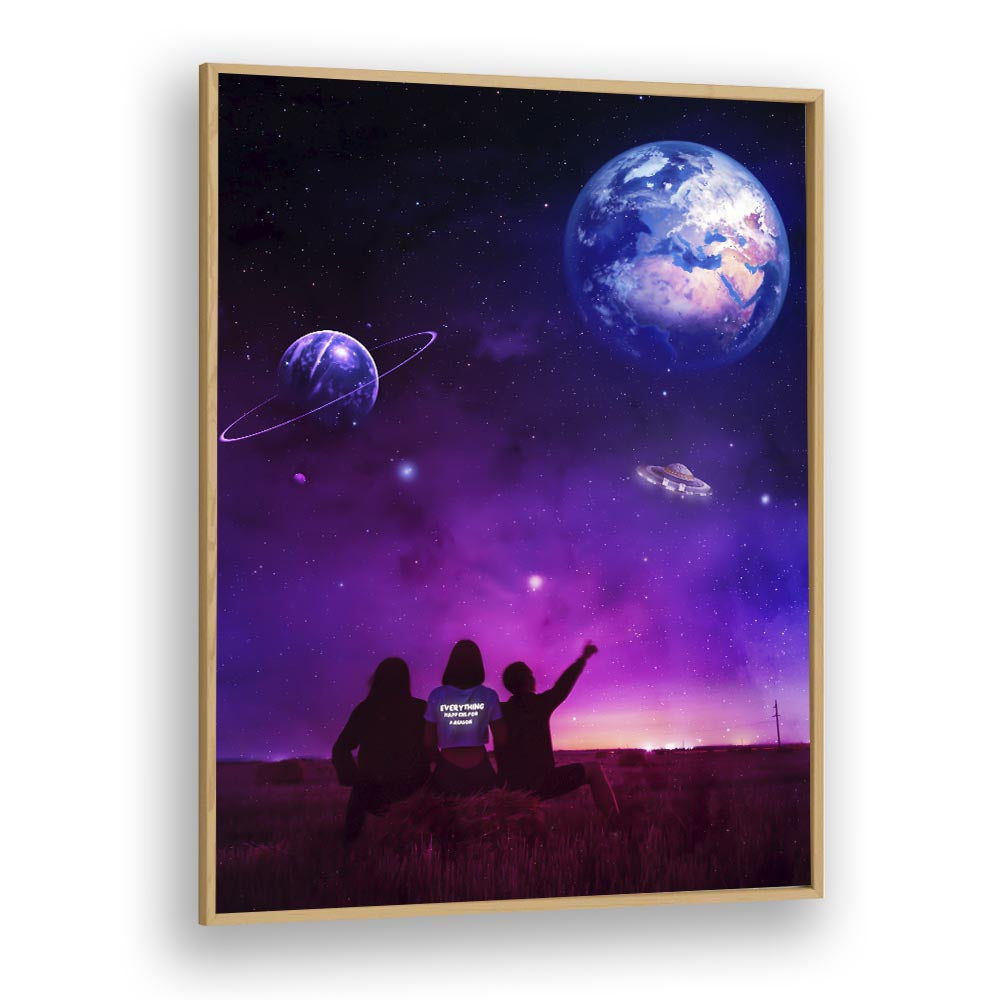 Experience the cosmos with UFO, SURREAL ART PRINTS by Ritvik Takkar, featuring stunning surrealism in vibrant colors.