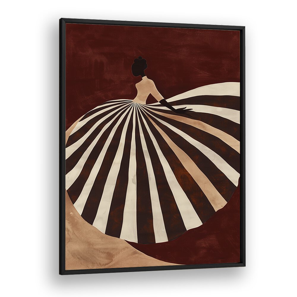 Elegant figurative illustration showcasing UMBRELLA, PORTRAITS with a striking striped dress design. Perfect for art lovers.