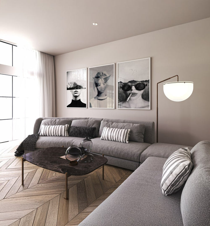 Enhance your decor with the UNDERDOTT ARTWORKS SET, SET OF 3 PAINTINGS, showcasing modern sophistication and surrealism.