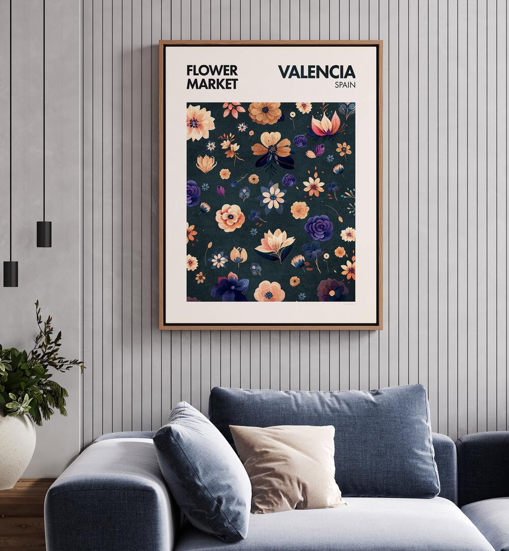 Valencia - Flowermarket floral flower paintings beautifully showcased in a cozy living room setting.