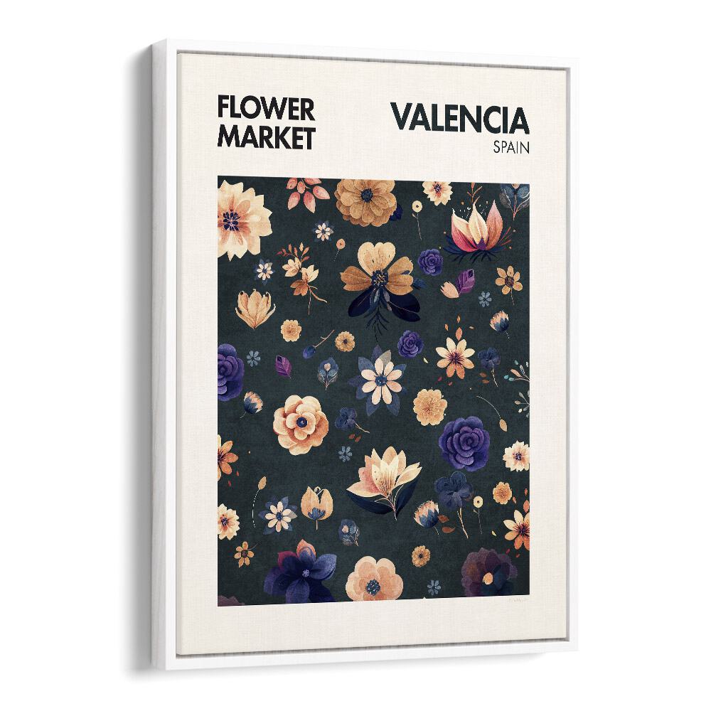 Stunning VALENCIA - FLOWERMARKET FLORAL FLOWER PAINTINGS in a white floater frame, perfect for elevating any space.