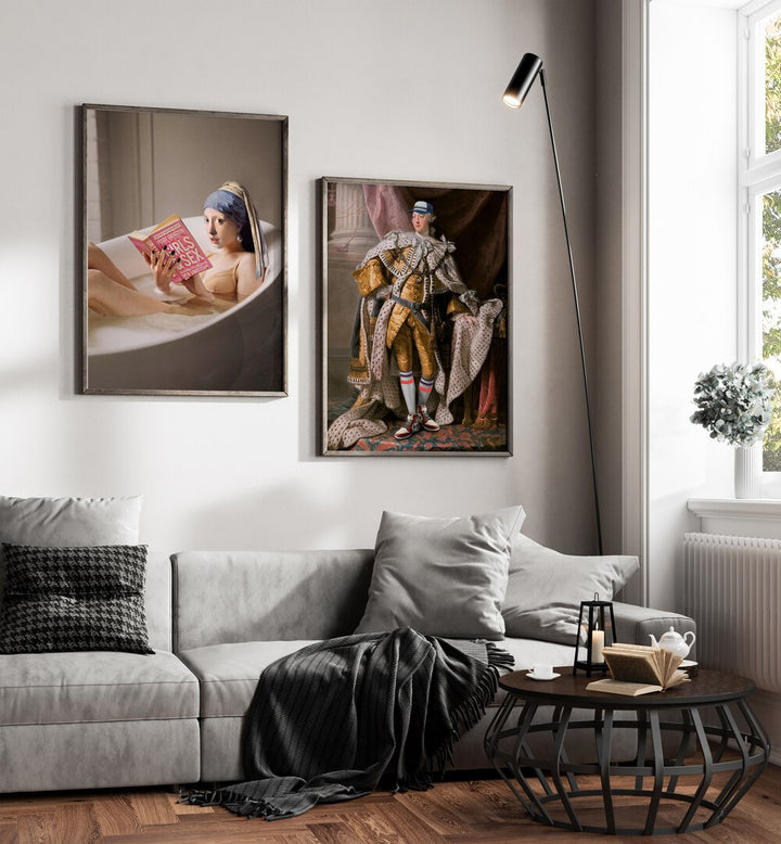 Stylish living room featuring THE ROYAL GAMBLE GALLERY WALL, GALLERY WALLS, showcasing luxury framed artworks.