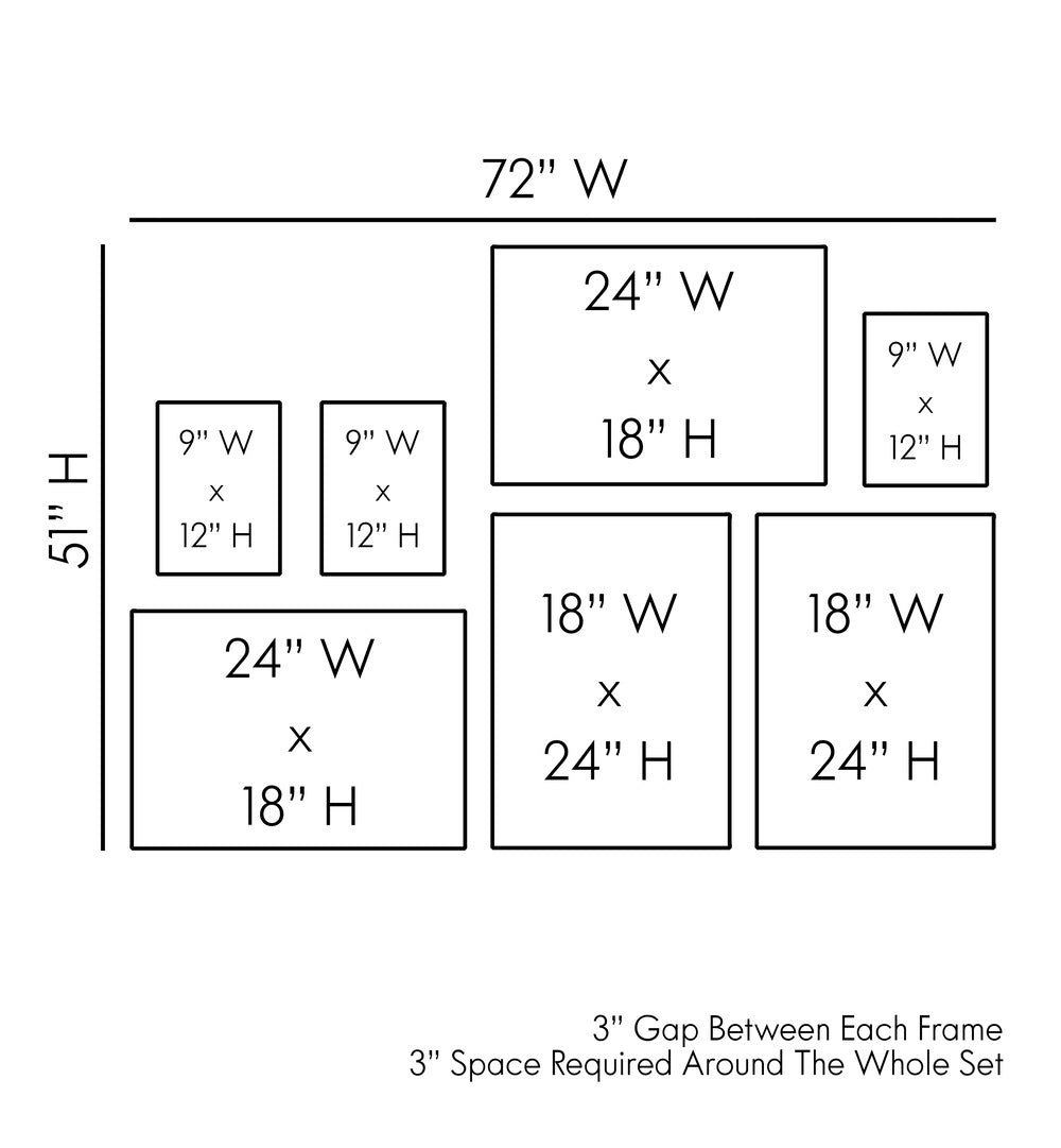 Stylish layout dimensions of THE ROYAL GAMBLE GALLERY WALL, GALLERY WALLS for elegant home decor.