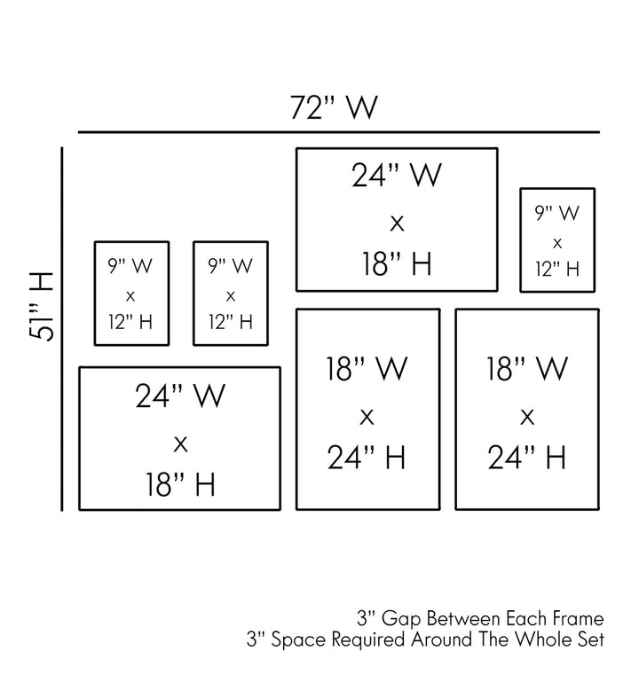 Stylish layout dimensions of THE ROYAL GAMBLE GALLERY WALL, GALLERY WALLS for elegant home decor.
