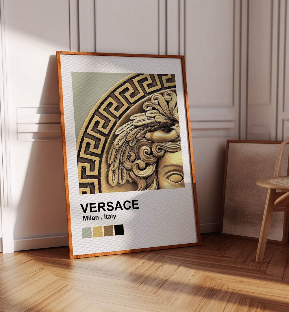 Versace Fashion Art  Artwork in Gallery Wrap Artwork Placed on a wall In A Living Room