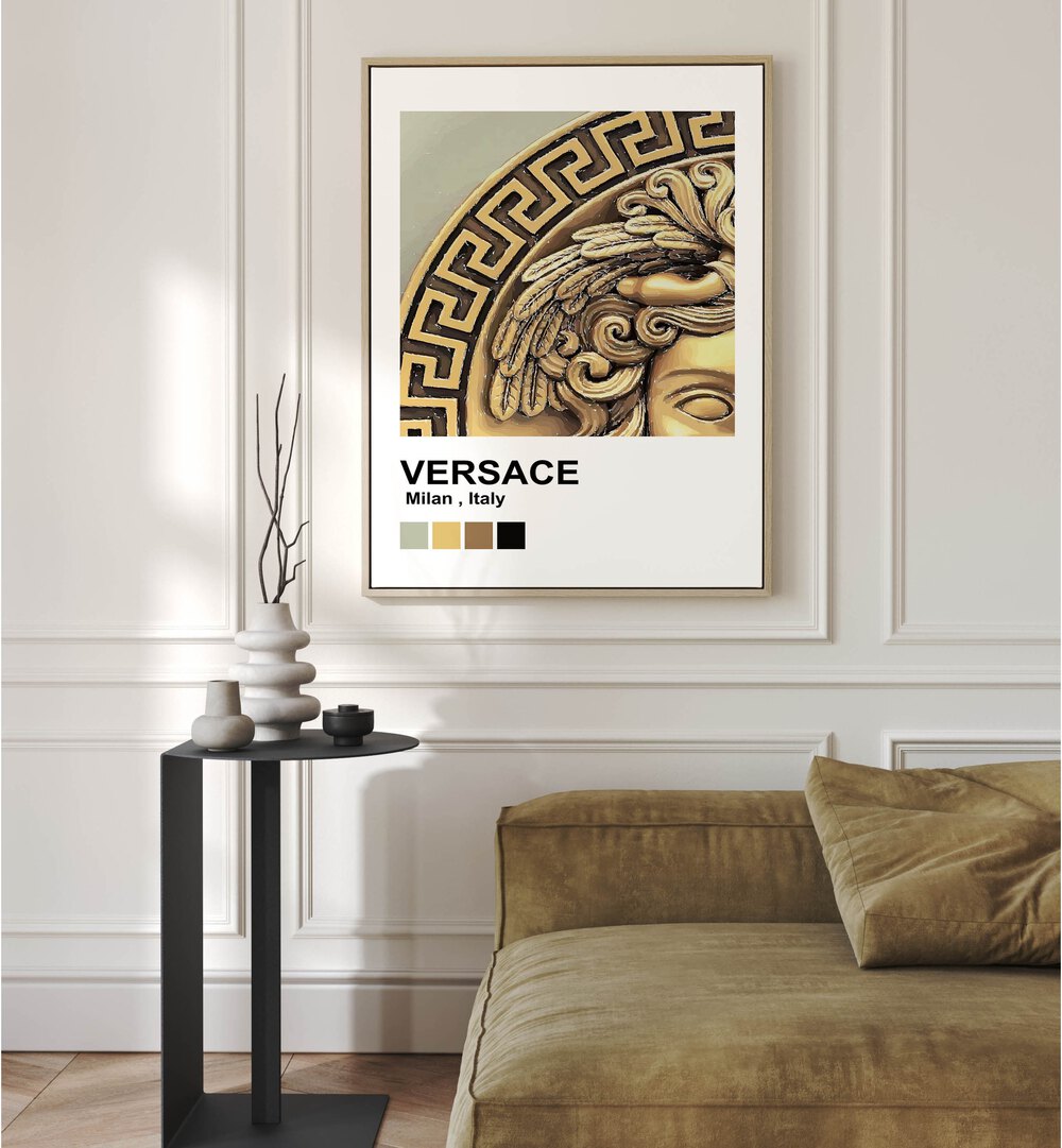 Versace Fashion Art  Artwork in Gallery Wrap Artwork Placed on a wall In A Living Room