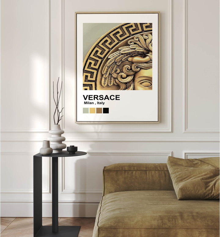 Versace Fashion Art  Artwork in Gallery Wrap Artwork Placed on a wall In A Living Room