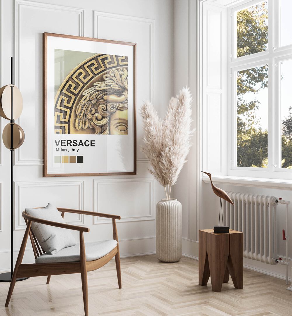 Versace Fashion Art  Artwork in Gallery Wrap Artwork Placed on a wall In A Living Room
