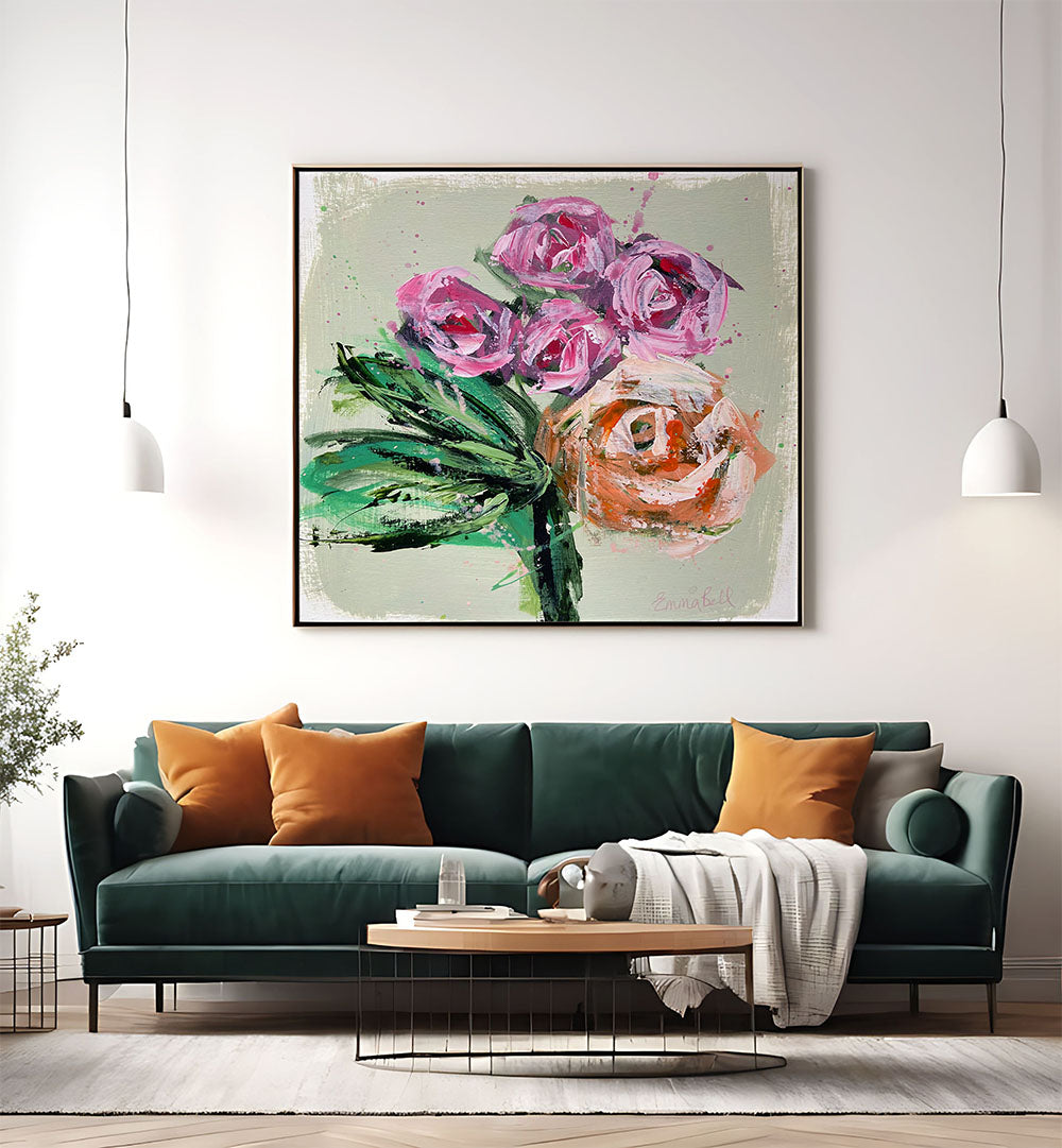 Brighten your home with VIBRANT PINK ROSES, FLORAL FLOWER PAINTINGS, showcasing stunning abstract floral art.