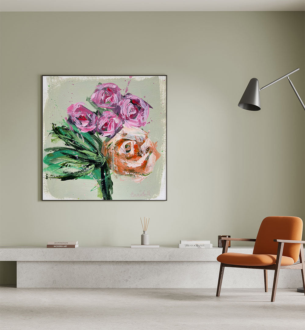 Vibrant Pink Roses, Floral Flower Paintings brighten up any living space with abstract floral artistry.