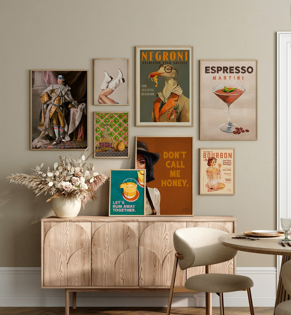 Elevate your space with the VINTAGE COCKTAIL LOUNGE GALLERY WALL, GALLERY WALLS from Asian Monk, featuring retro glam art.
