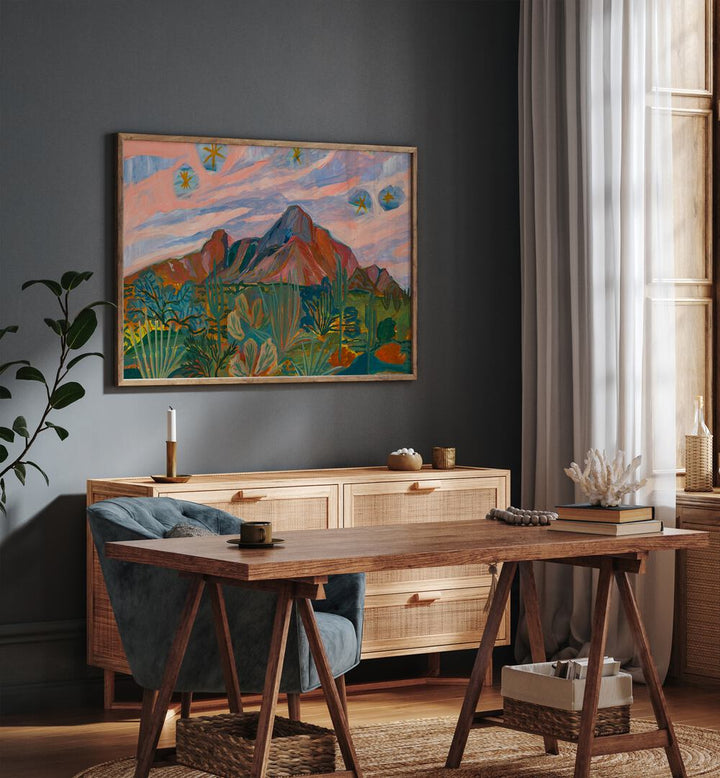 Stunning VINTAGE DESERT STARRY NIGHT SUNSET, LANDSCAPE PAINTINGS enhance modern interiors with vibrant desert scenes.