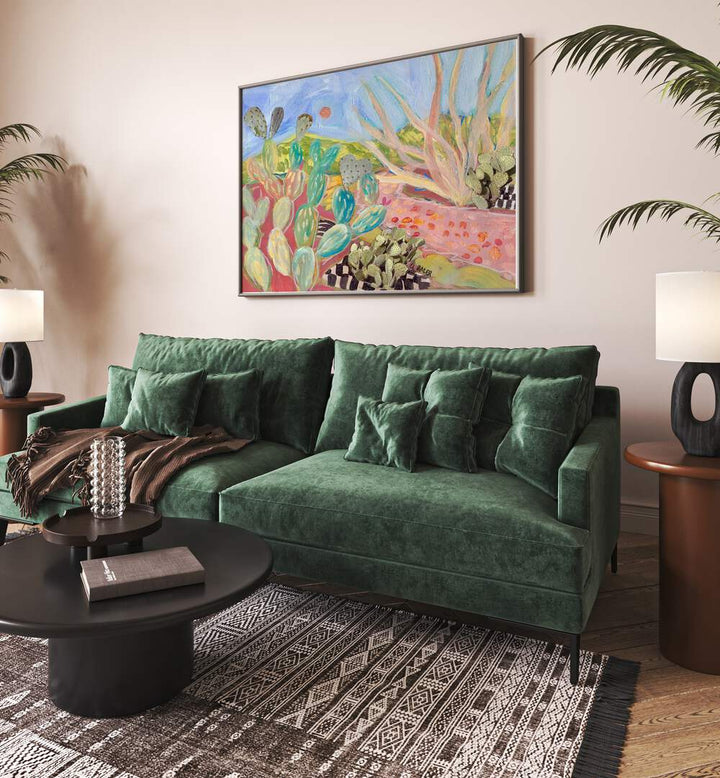 Vibrant PRICKLY PEAR CACTUS, LANDSCAPE PAINTINGS enhance modern interiors with desert-inspired beauty.