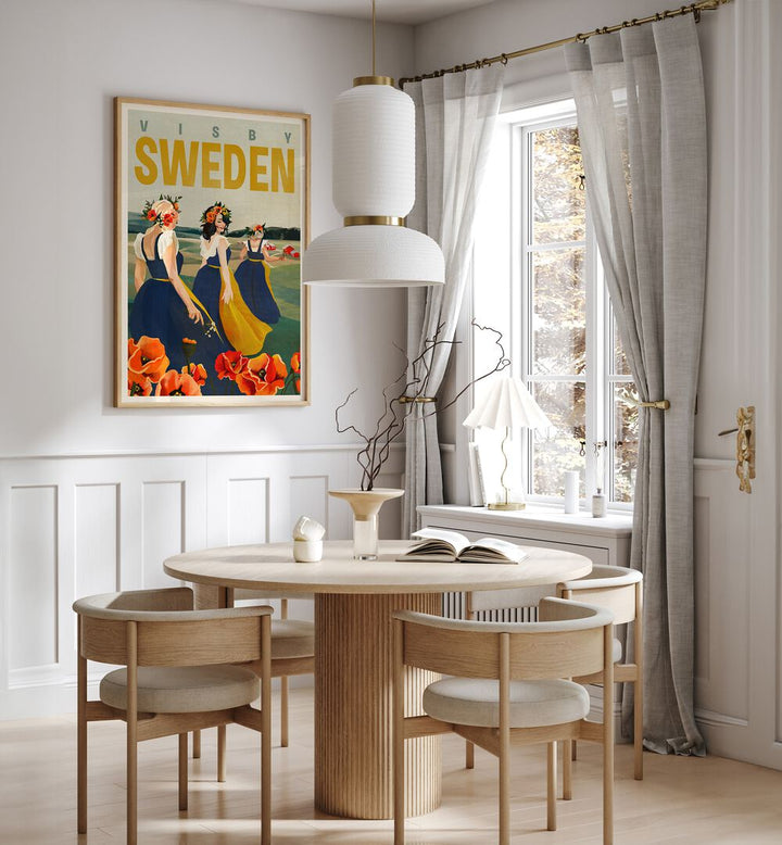 Visby Sweden Flower Girls travel posters brighten any room, showcasing feminine beauty and elegance in vibrant art.