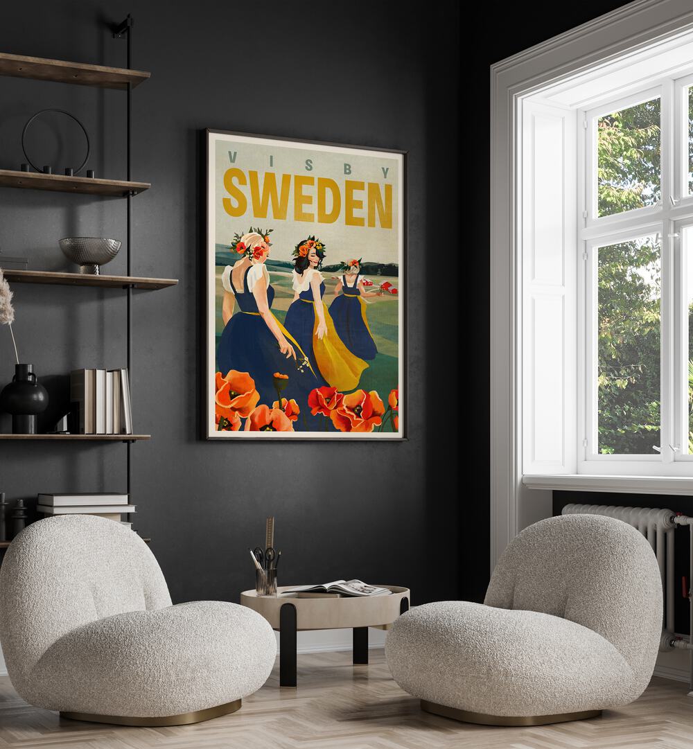 Elegant VISBY SWEDEN FLOWER GIRLS travel poster showcasing beauty and femininity in vibrant colors. Perfect for decor.