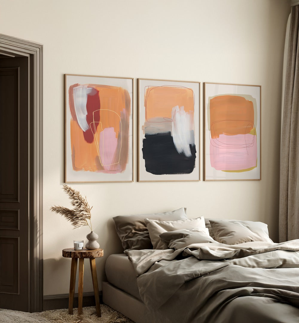 Brighten your space with the VIVID ESSENCE STROKES SET, SET OF 3 PAINTINGS, perfect for contemporary decor.