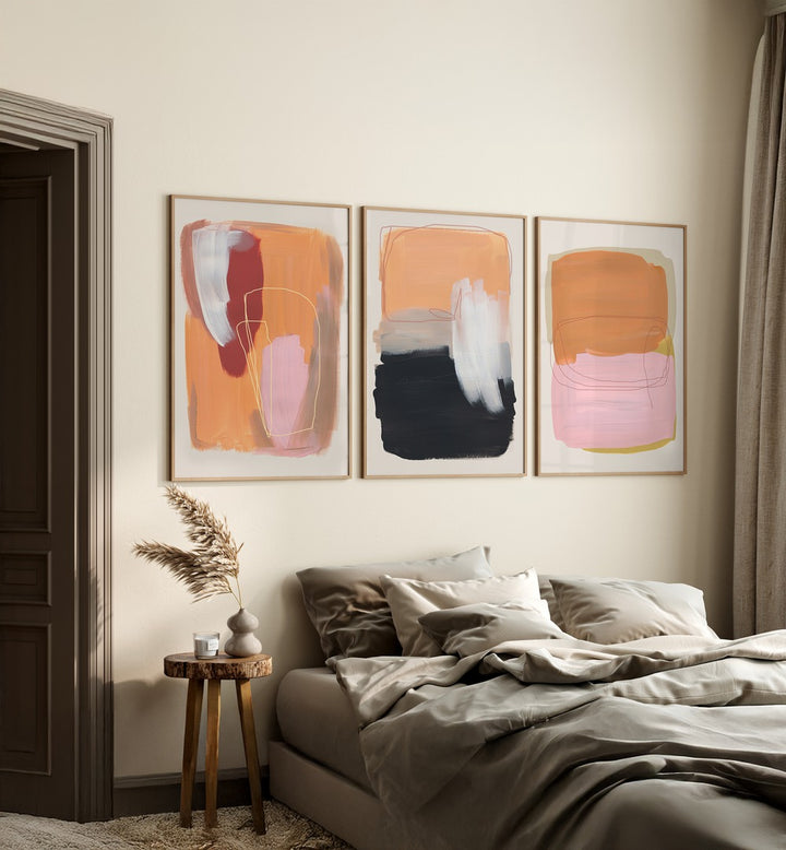 Brighten your space with the VIVID ESSENCE STROKES SET, SET OF 3 PAINTINGS, perfect for contemporary decor.