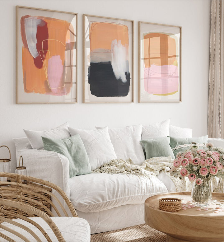 Brighten your space with the VIVID ESSENCE STROKES SET, SET OF 3 PAINTINGS, perfect for contemporary decor.