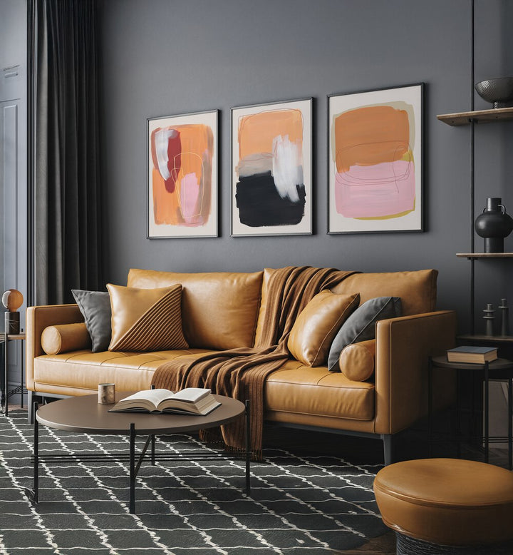 Transform your space with the VIVID ESSENCE STROKES SET, SET OF 3 PAINTINGS, featuring vibrant contemporary art.