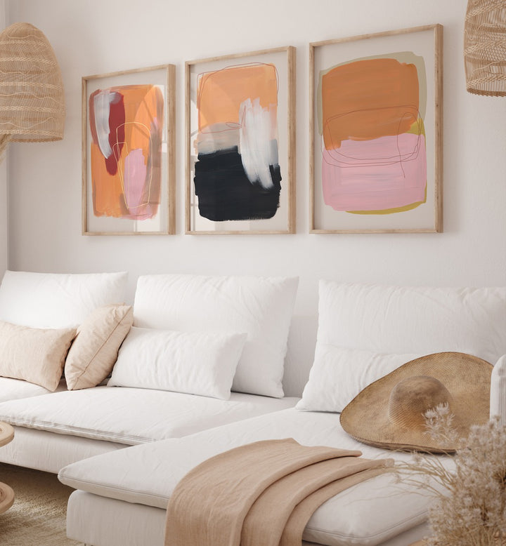Transform your space with the VIVID ESSENCE STROKES SET, SET OF 3 PAINTINGS, showcasing vibrant contemporary art.