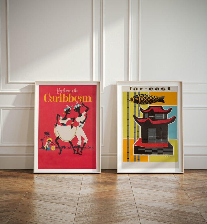 Vintage Travel Art Gallery Wall showcases framed posters, perfect for inspiring gallery walls and wanderlust decor.