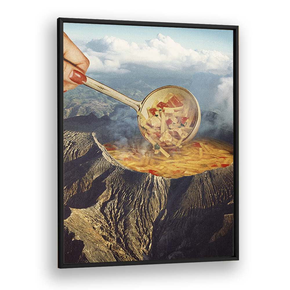 Experience the VOLCANIC NOODLE SOUP SURREAL PAINTING, SURREAL ART, a striking piece by Vertigo Artography.