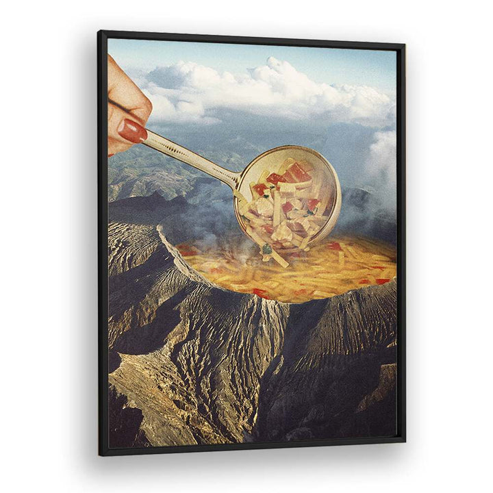 Experience the VOLCANIC NOODLE SOUP SURREAL PAINTING, SURREAL ART, a striking piece by Vertigo Artography.