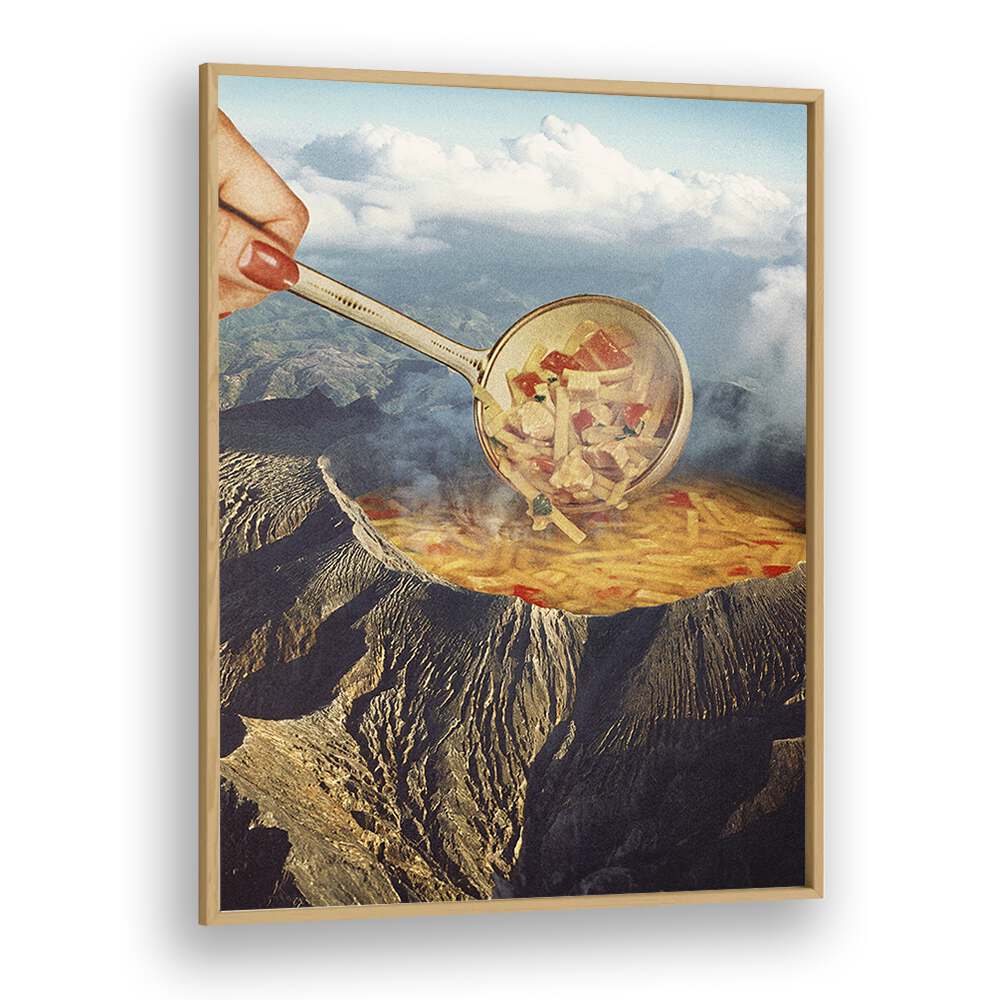 Experience the VOLCANIC NOODLE SOUP SURREAL PAINTING, SURREAL ART by Vertigo Artography, a vibrant statement piece.