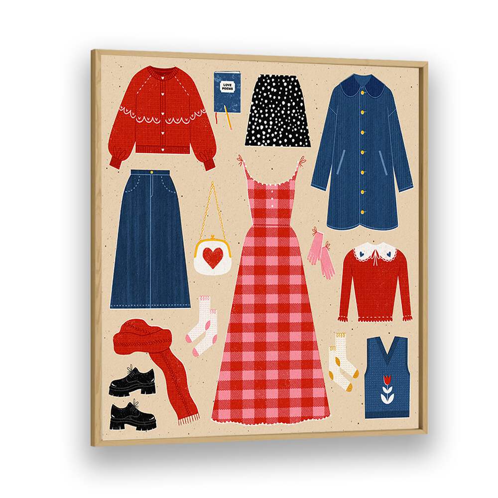 Stylish VALENTINES OUTFITS , FASHION POSTERS by Julia Leister showcasing colorful clothing illustrations. Perfect wall art!