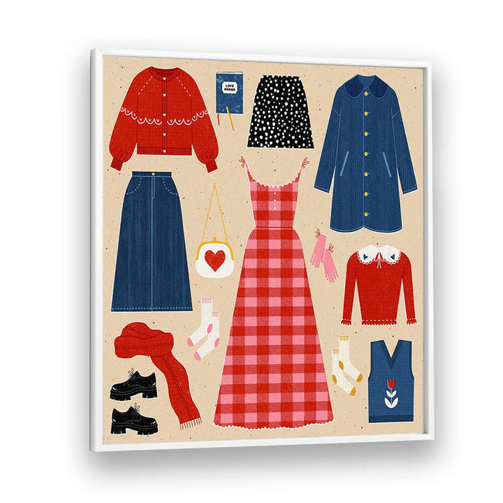 Valentines outfits fashion poster by Julia Leister showcasing stylish clothing in a colorful, artistic design.