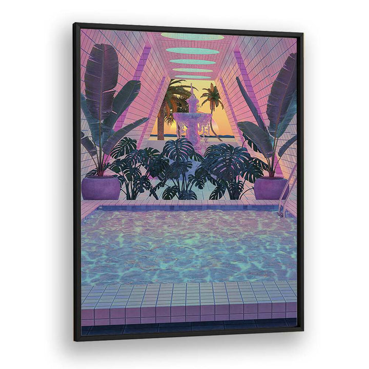 Vapor Pool III, surreal art prints by Cosmo Zach, showcasing a dreamlike pool scene with lush greenery and vibrant colors.