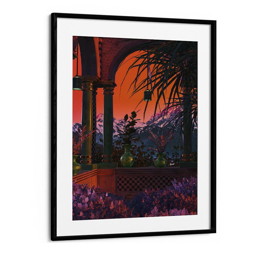 VAPOR POOL II, SURREAL ART PRINTS by Cosmo Zach features a captivating dreamlike landscape in a sleek black frame.