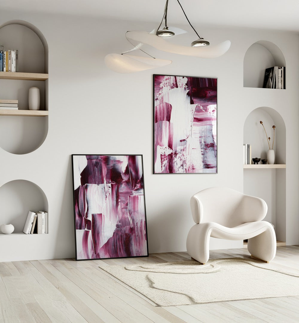 Richly colored VELVET HUES SET, SET OF 2 PAINTINGS, enhancing modern home decor with a luxurious touch.