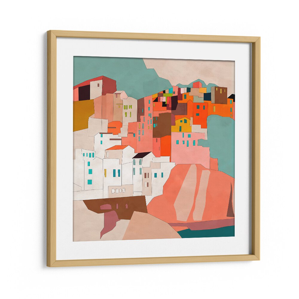 Stunning VERNAZA II, LANDSCAPE PAINTINGS by Ana Rut Bre in an elegant oak frame, perfect for enhancing any space.