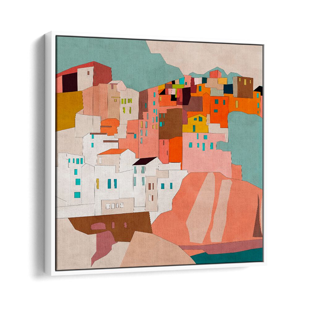 Colorful abstract landscape art print, VERNAZA II, by Ana Rut Bre enhances your space with stunning landscape paintings.